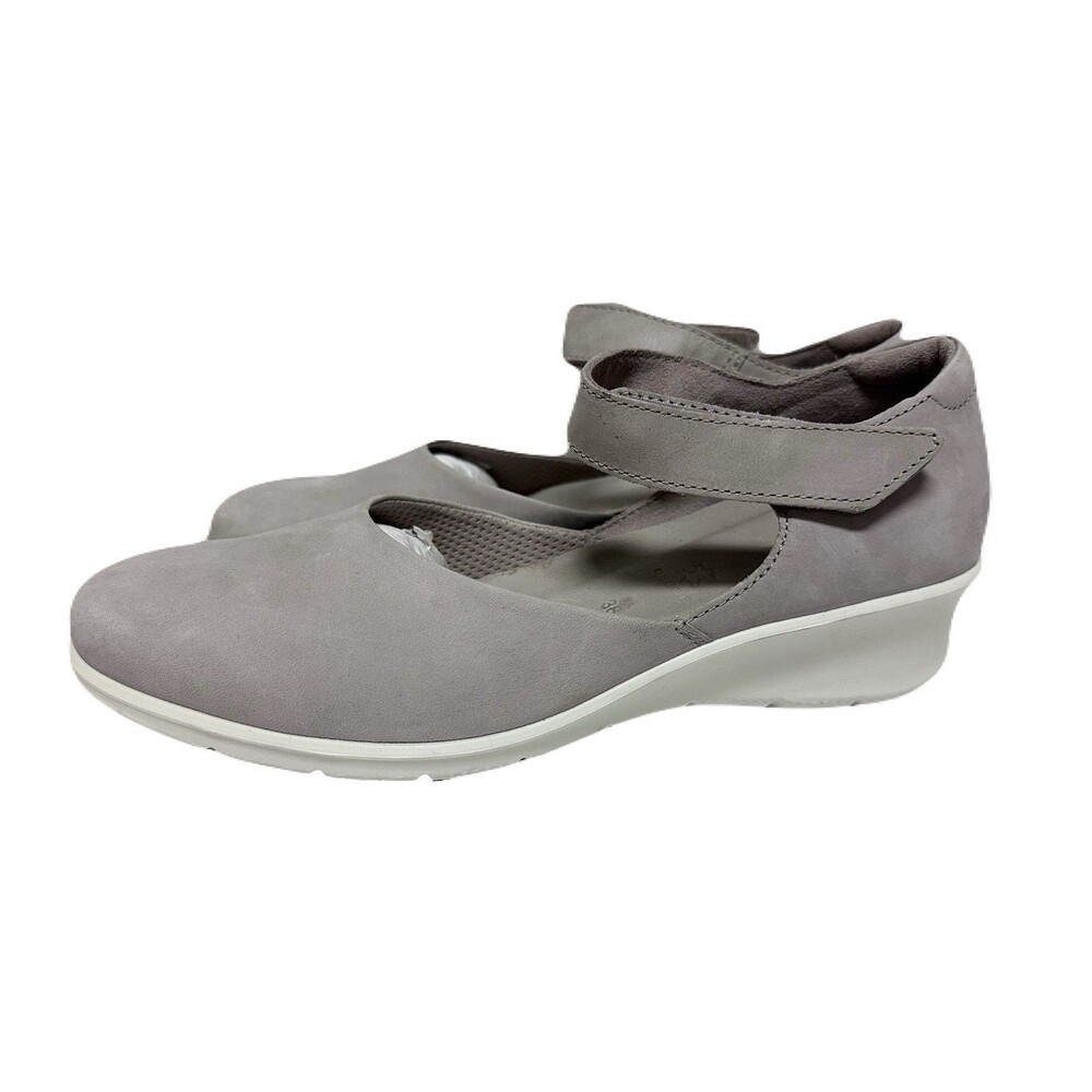 NEW ECCO Felicia Womens Size 38 / 7-7.5 Grey Rose Nubuck Leather Mary Jane Wedge - Picture 2 of 8